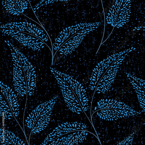 Floral winter seamless pattern. Snow forest texture. Snowy branches with dotted leaves winter holiday christmas background