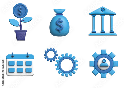 ESOP editable stroke 3d Icons set. Employee, stock, ownership, plan, management, fund, statistics, bank and investment. 3d Vector illustrations.