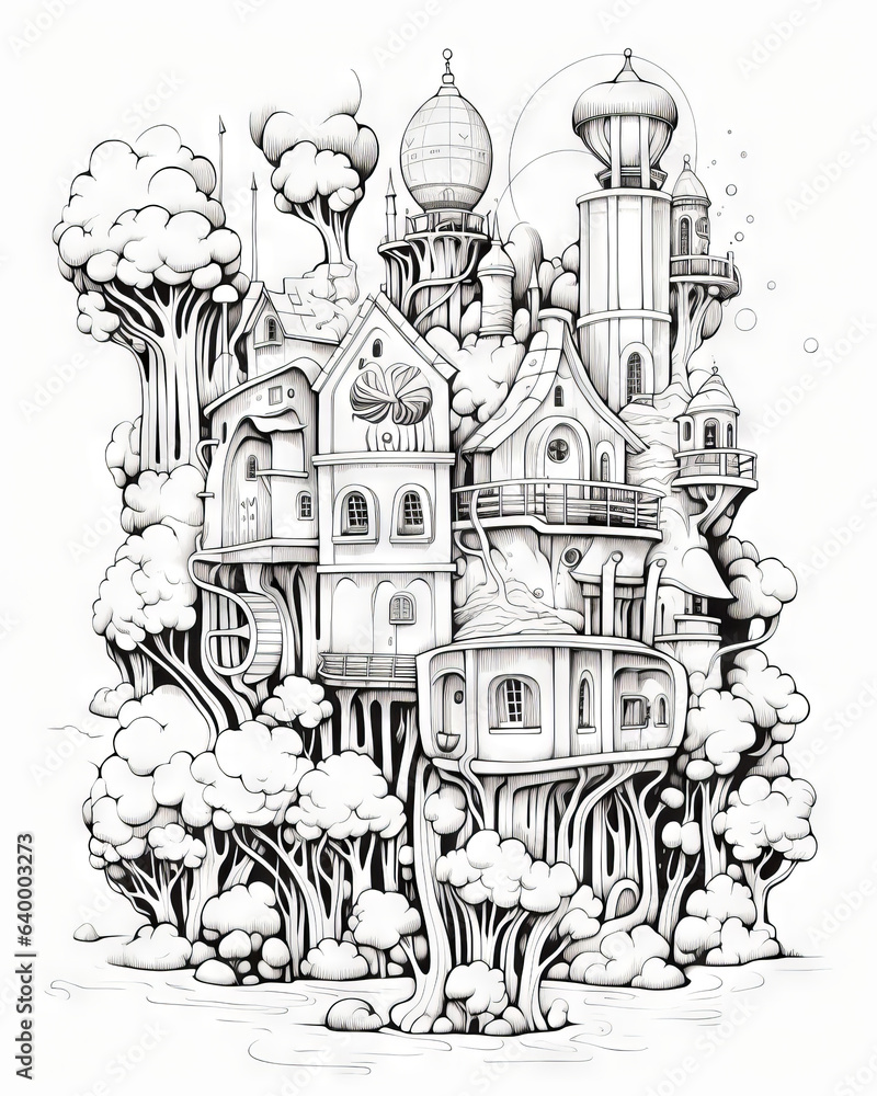Treehouse coloring book page