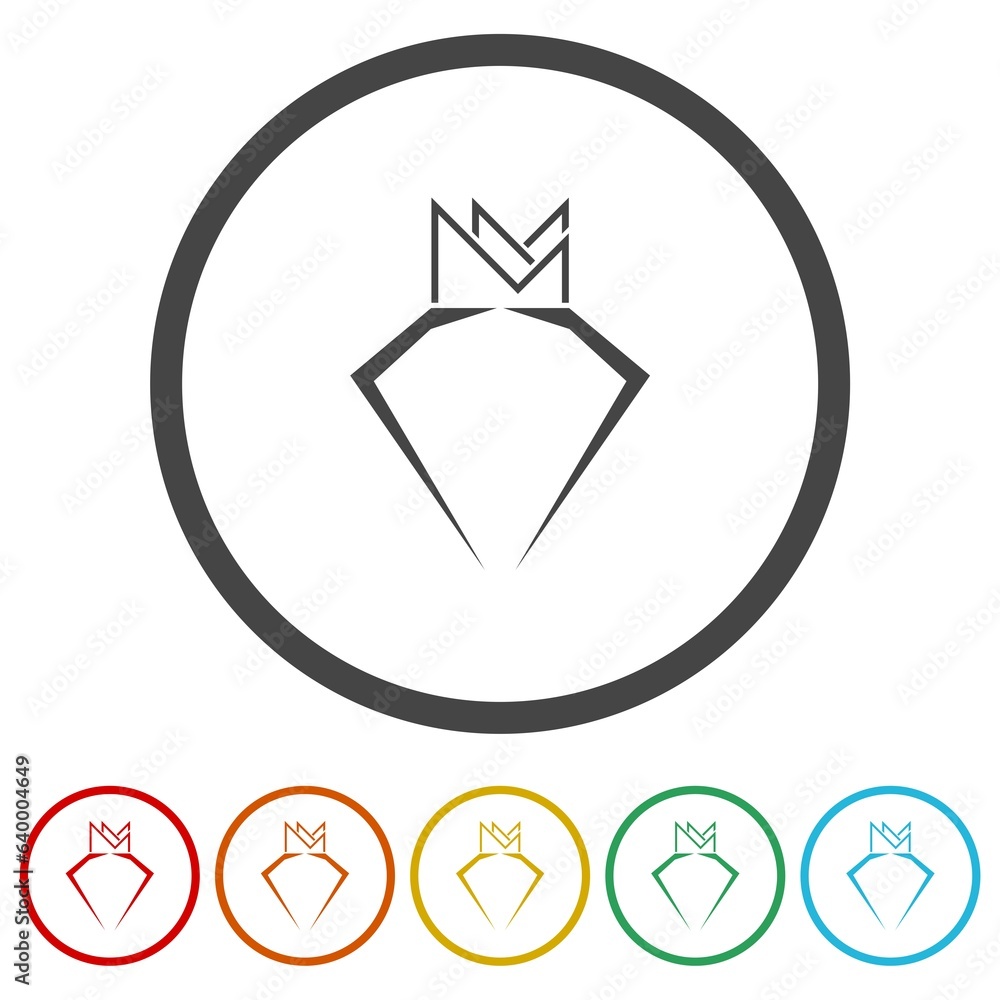 Diamond with crown logo design. Set icons in color circle buttons Diamond with crown logo design. Set icons in color circle buttons