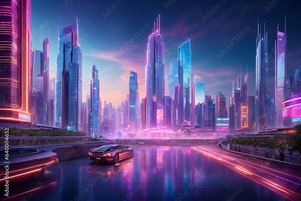 Futuristic Neon City #1 Generative AI Stock Illustration | Adobe Stock