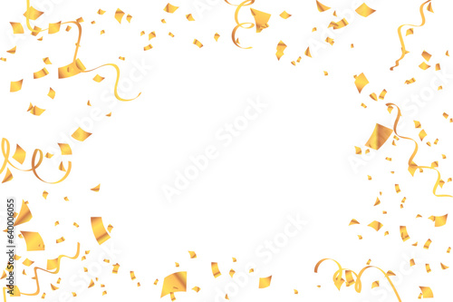 Abstract Pattern Vector Confetti with Gold Ribbons for Banner, Cover, Poster, Website, Placard, Advertising. 3D Geometric Background for Birthday, Holiday, Party, Festival. Vector illustration