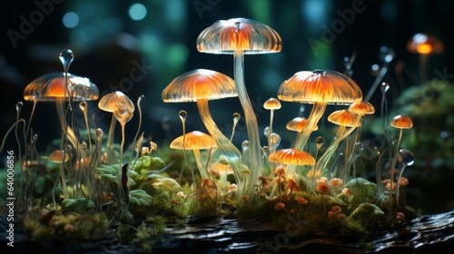 A green fungus is sitting on top of green grass, in the style of intricate underwater worlds, digital art wonders, miniaturecore, vibrant color combinations,