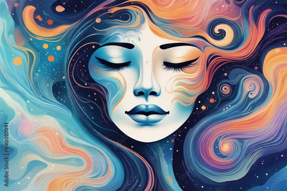 Celestial Symphony: Abstract Face in Cosmic Hues Celestial Symphony: Abstract Face in Cosmic Hues