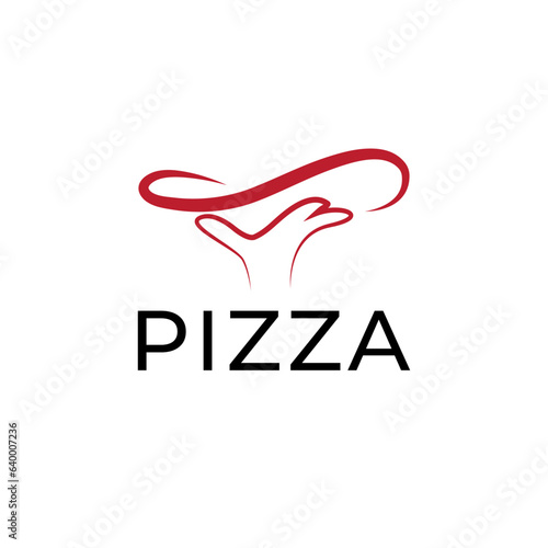 pizza spinning in the hand of chef simple vector logo