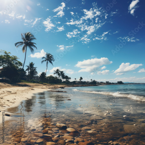  A sunny turquoise sky wispy green clouds beaches 