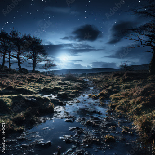  A stormy night rain gushes on the open moorland 