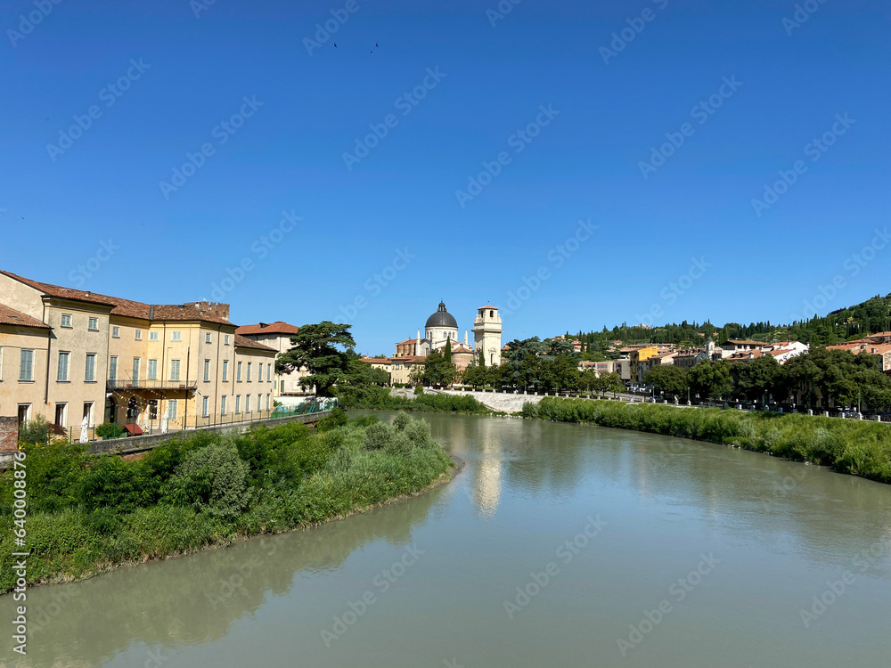floating river Adige in Verona in Italy
