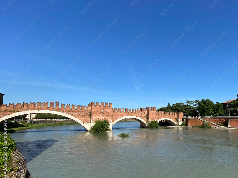 Bridge Ponte Scaligero in Verona in Italy on a sunny day