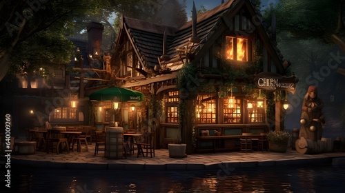 Medieval Tavern on River
