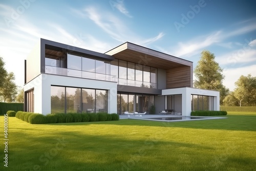 Modern farmhouse on meadow hill for real estate concept. © GalleryGlider