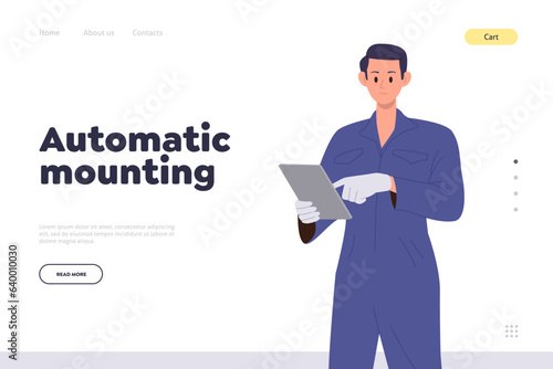 Car wheel tire automatic mounting and balancing workshop service landing page design template