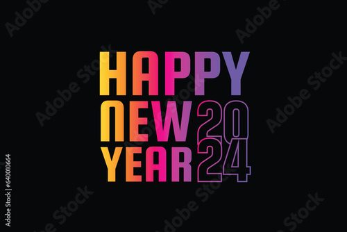 colorful 2024 new year celebration card design with black background. (happy new year 2024) Vector illustration, poster, celebration card, graphic, post and story design