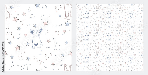 Babies Wallpaper. Mixed-breed dog line art style, white and pastel colors illustration. Dog stroke outline. Hand-drawn doodles, Simple dog graphic, artistic pets, pooch textile. Childish set.