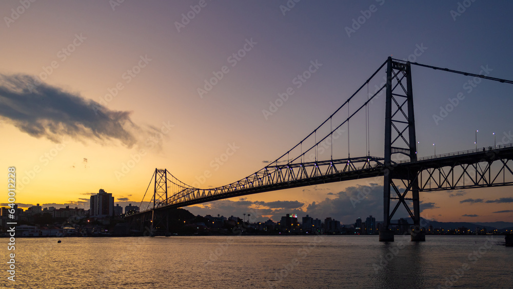 landscape with sunset bridge Hercílio light from Florianopolis Santa Catarina Brazil Florianópolis landscape with sunset bridge Hercílio light from Florianopolis Santa Catarina Brazil Florianópolis