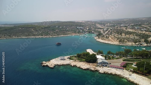 Wallpaper Mural The boat enters the bay. Coast of Turkey. Bay, marina, bay. Drone view. 4K. Torontodigital.ca