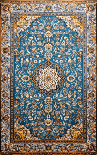 Blue brown persian rug with antique pattern top view