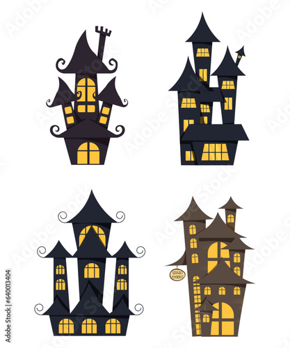 Illustration of halloween castle with bats