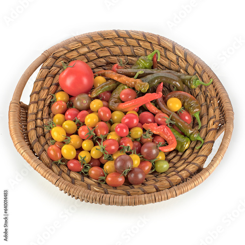 Pomidory i papryka w koszyku.