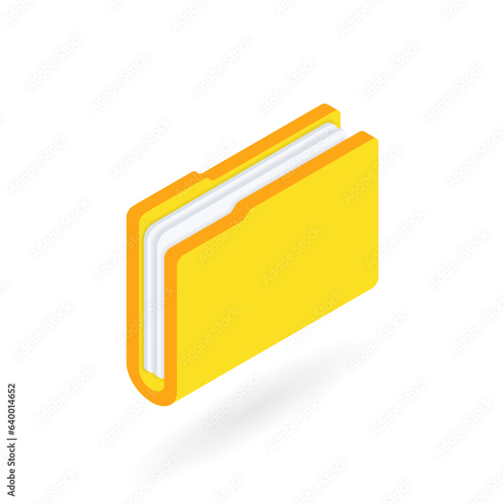 File folder with documents. 3d yellow folder icon for paper management, business project, database, paperwork, archive concept. Right perspective isometric vector isolated on white background File folder with documents. 3d yellow folder icon for paper management, business project, database, paperwork, archive concept. Right perspective isometric vector isolated on white background