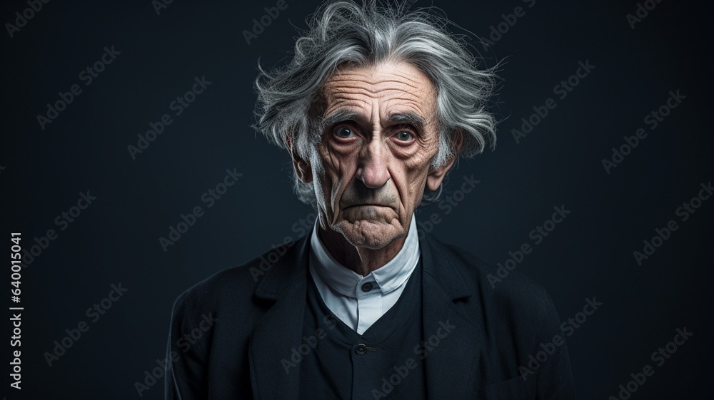 Fototapeta premium Elderly male professional photoshoot on studio background, header or banner