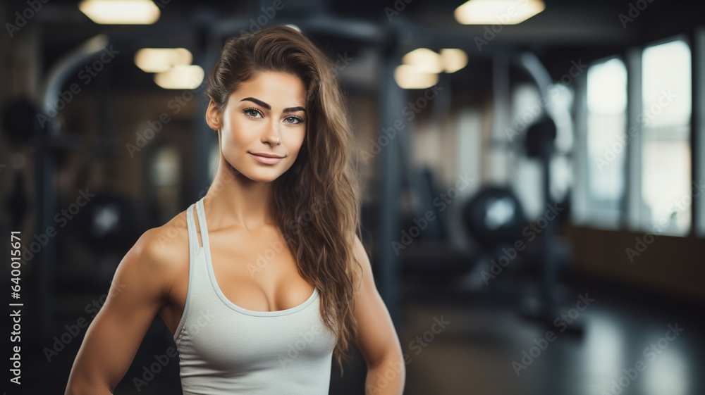 Fototapeta premium Beautiful girl in gym with sports clothes exercising