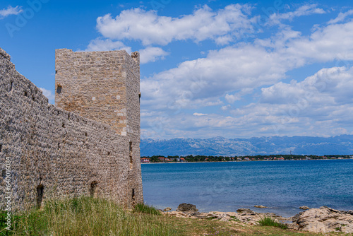 Old Venetian fort. ruins of an old medieval castle on the mediterranean sea. Kastelina castle, fortress ruins on Vir island, Croatia, Europe.