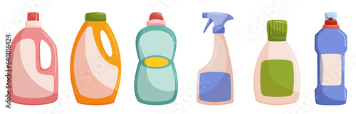 Convenient Detergent Bottles Isolated Set, Efficient For Laundry And Cleaning Tasks. Clear Packaging Allows Easy Use