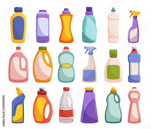 Detergent Bottles Set. Convenient, Ergonomic Design With Easy-to-use Cap For Efficient Dispensing, Vector Illustration