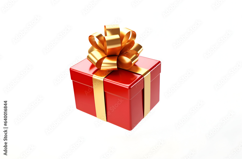 Fototapeta premium 3D Red Gift Box With Ribbon Isolated on White Background: AI Generated Image