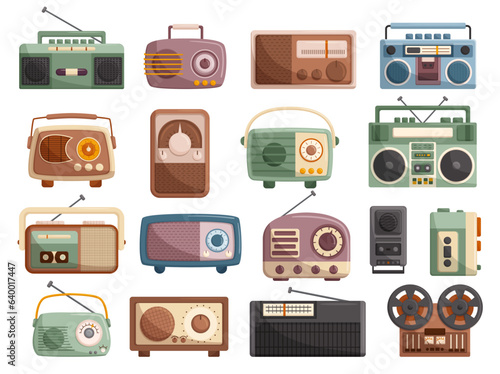 Vintage Music Recorders Set. Nostalgic Audio Devices That Capture And Play Back Analog Music, Vector Illustration