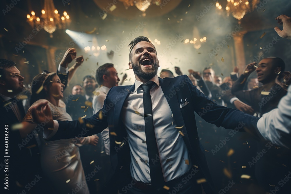 Businessman dancing in a nightclub - obrazy, fototapety, plakaty 