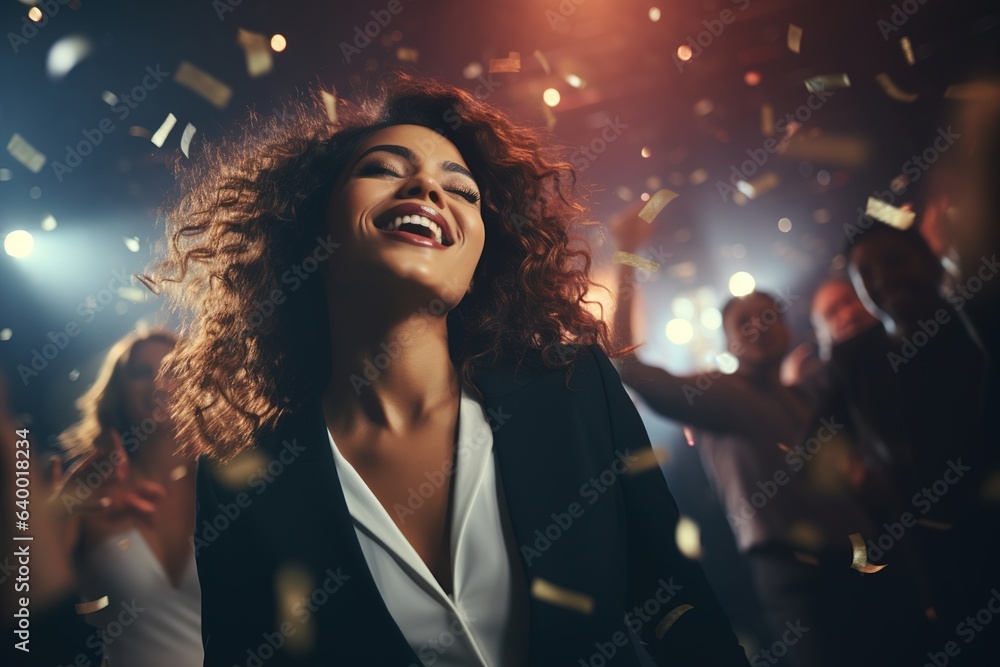 Business woman dancing in a nightclub Business woman dancing in a nightclub