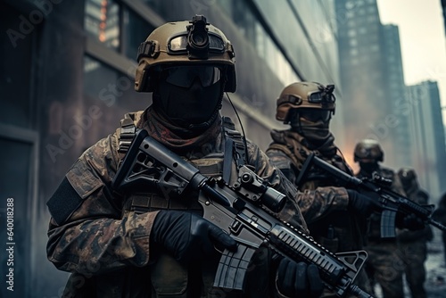 Soldiers operating in the city photo