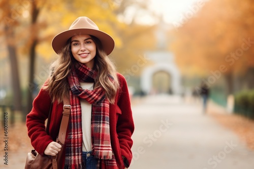 happy smiling woman wearing autumn clothes