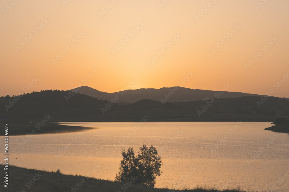 Sunset on the Sila lake in Camigliatello 