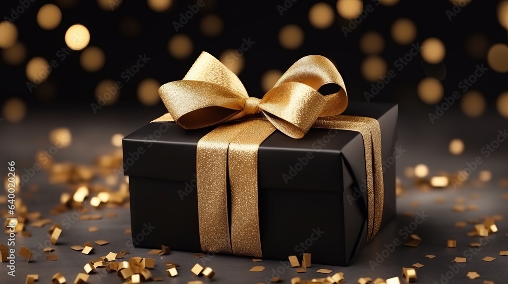 beautifully wrapped black gift box with a luxurious gold bow beautifully wrapped black gift box with a luxurious gold bow