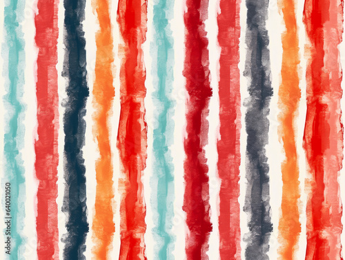 Colorful watercolor stripes seamless pattern on white background. Generative AI
