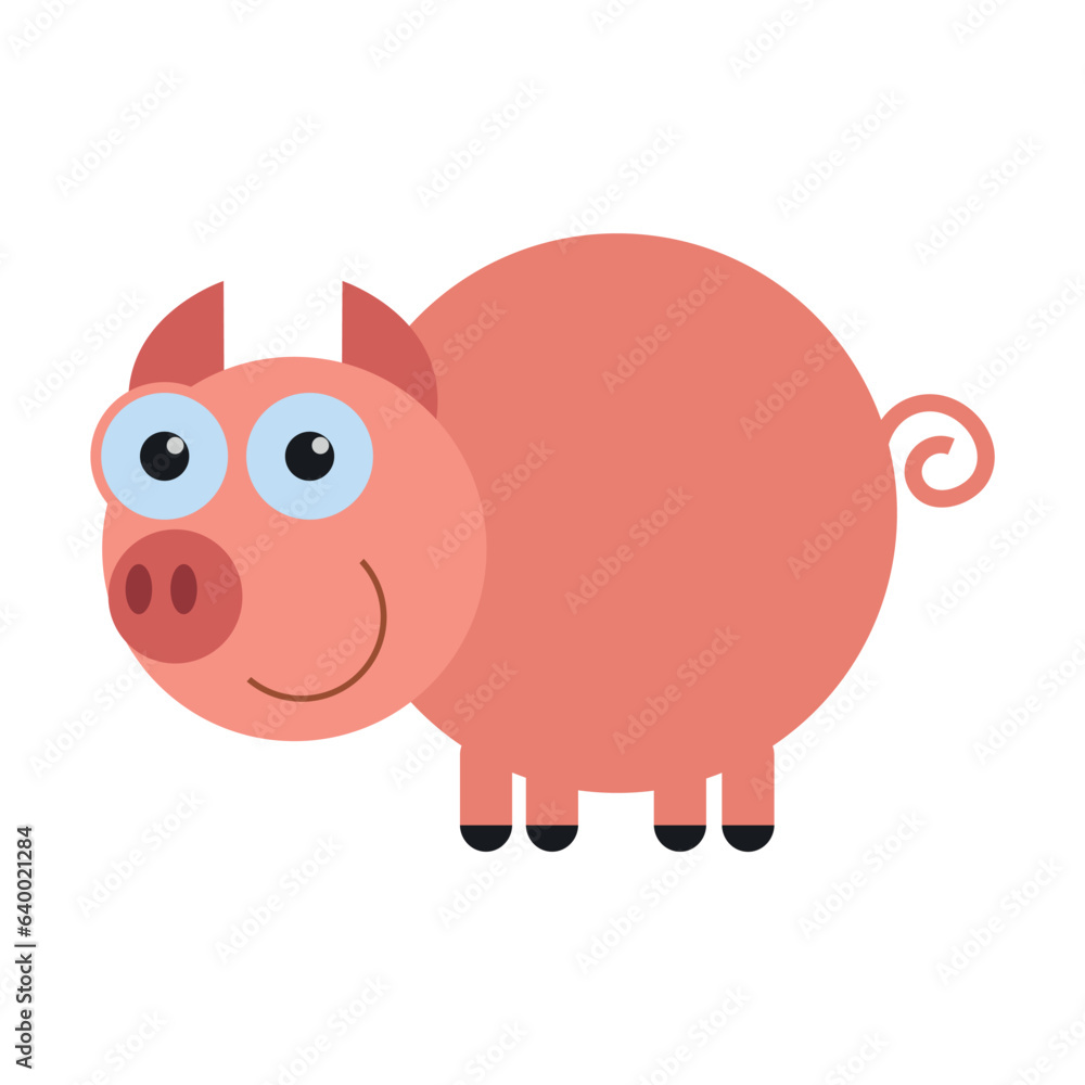 Domestic pink pig. Cute domestic animal cartoon illustration. Farm animals concept. Colored flat vector isolated on white background Domestic pink pig. Cute domestic animal cartoon illustration. Farm animals concept. Colored flat vector isolated on white background