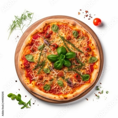 Ai generated. Pizza neapoletano with fresh basil and tomatoes . Isolated on white 