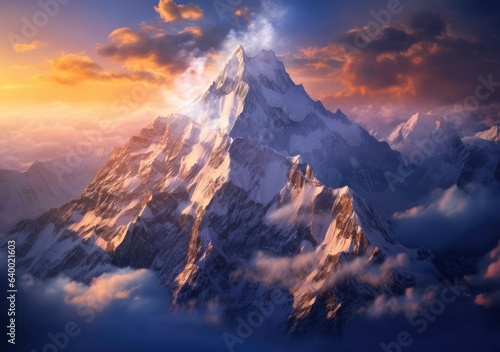 Epic Mountain Scenery. Digital poster. Generative ai. © Gogi