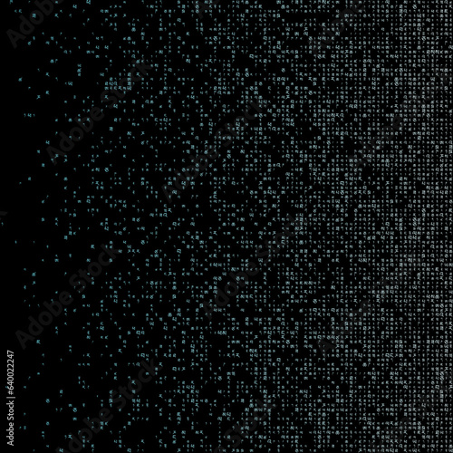 Amazing matrix background in cyan colors. Grid of random Tibetan symbols. Classy square vector illustration.