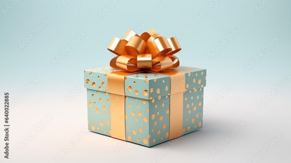 Beautifully wrapped blue gift box with a gold bow Beautifully wrapped blue gift box with a gold bow