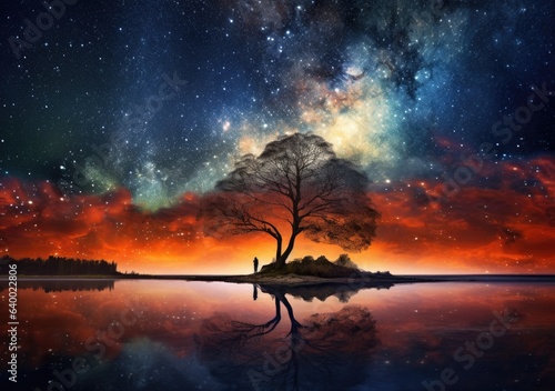 Naturwunder: Der Baum in seiner vollen Pracht. Digital poster. Generative ai.