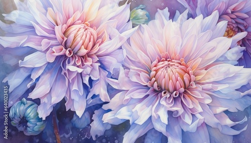 Gorgeous aster painted watercolor illustration.