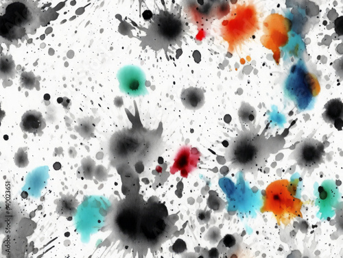 Seamless black color watercolor splash pattern on white background. Generative AI