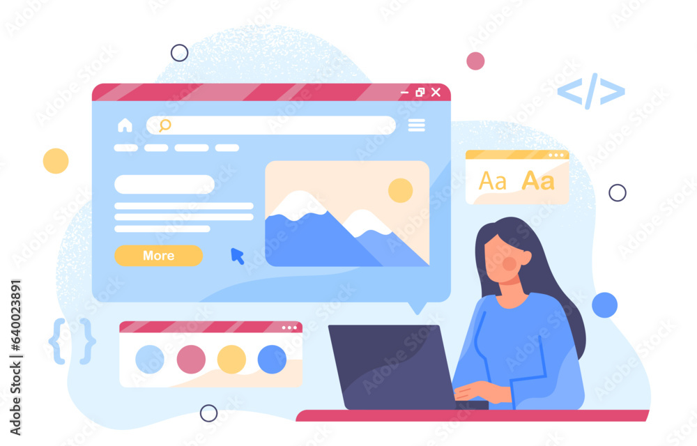 UX and UI designer cocept. Woman behind laptop developing interface for ...