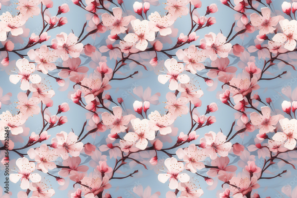 Graceful cherry blossom branches with a touch of Japanese cultural charm. Seamless repeatable background.
