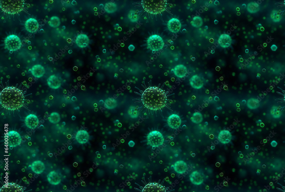 Abstract Green Coronavirus-Like Virus. Seamless Repeatable Background.