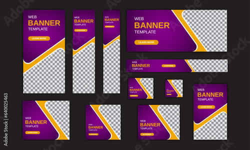 Creative and Modern simple shape use, web banners of standard size with a place for photos. Business ad banner. Vertical, horizontal and square template.